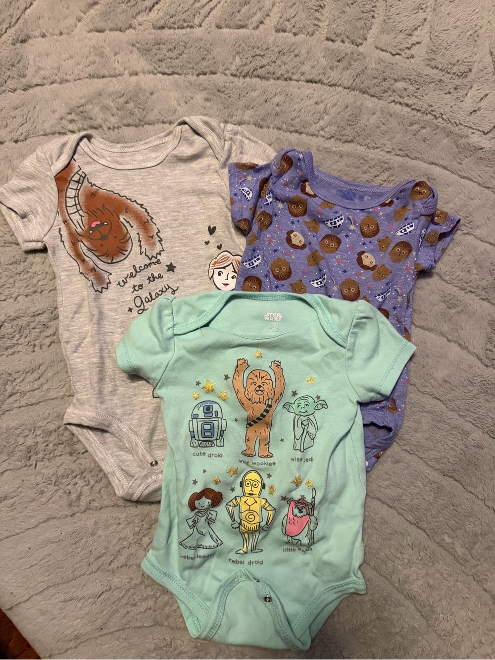 Star Wars Mint & Purple Baby One-Piece Bodysuit Set - Cute Characters